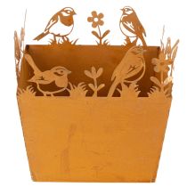 Artikel Metalpotte med fugle, plantekasse, forår, rustfinish, 15,5 cm høj