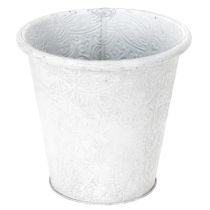 Artikel Urtepotte med ornamenter, cachepot, metalbeholder, hvid, Ø15,5 cm, H14,5 cm