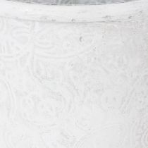 Artikel Urtepotte med ornamenter, cachepot, metalbeholder, hvid, Ø15,5 cm, H14,5 cm
