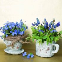 Artikel Plantekrukkepottekop med underkop vintage grå, naturtone Ø8cm H6,5cm 4 stk