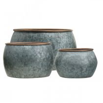 Artikel Dekorativ potte, planteskål, metalkar sølv, kobberfarvet antik look H22 / 20,5 / 16,5 cm Ø39 / 30,5 / 25 cm sæt med 3