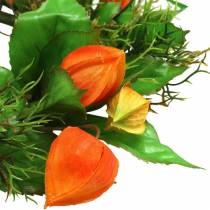 Artikel Kunstig Physalis-krans, orange og grøn, Ø28 cm, efterårsdekoration
