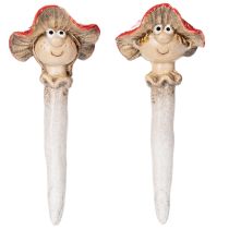Artikel Dekorativ figur af svampeprop, pige og dreng, fluesvamp med ansigt, 13 cm, 2 stk.