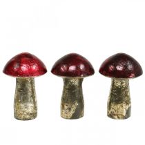 Deco svampe glas rød efterårs dekoration borddekoration Ø6,5cm H10cm 3stk