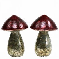 Deco svampe glas rød vintage efterårs dekoration Ø9cm H13,5cm 2stk