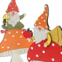 Artikel Fluesvamp til efterår, trædekoration, nisse på champignon orange / rød H21 / 19,5cm 4stk