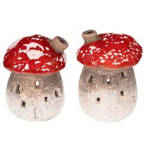 Artikel Svampehus Fyrhus Dekorativ Figur Fluesvamp med Skorsten 10cm 2 stk.
