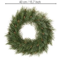 Artikel Kunstig krans af fyrregrene med små kogler, 40 cm