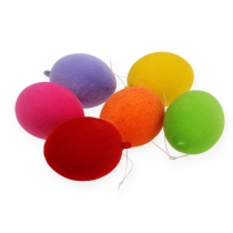 Dekorative æg til ophængning af flokkede farverige påskeæg 6cm 18stk