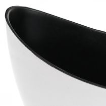 Dekorativ skål, oval, hvid, sort, plantebåd af plast, 24 cm