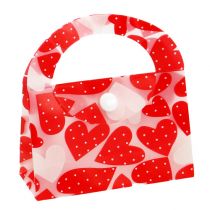 Plastpose hjerte mønster 9 cm x 9,5 cm x 3,5 cm 10 stk