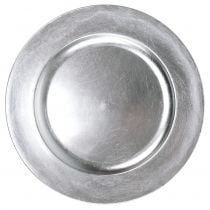 Plastplade sølv Ø33cm med glasureffekt