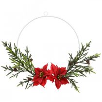 Dekorativ krans julestjerne og nåletræ grene kunstigt Ø30cm
