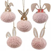 Vedhæng bunny pink træ deco vedhæng Ø5cm-10cm 6 stk.