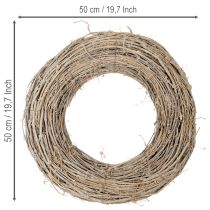 Artikel Dekorativ krans, rattangrene, hvidvasket, til kreativt design, 50 cm