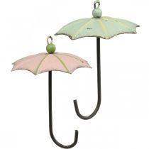 Paraplyer til ophæng, forårsdekoration, paraply, metaldekoration pink, grøn H12,5cm Ø9cm 4stk