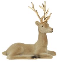 Artikel Siddende hjortedekoration floket lysebrun 15×6×15,5 cm