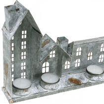 Artikel Lysende huse, vinduesdekorationer, sølvfarvede lyshuse, metallanterne i antikt udseende, L67,5 cm H20 cm