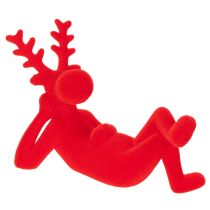 Artikel Dekorativ rød rensdyrfigur, liggende, moderne design, 24 cm, 2 stk.