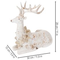 Artikel Dekorativ figur af en siddende hjort med gevir, 30 cm