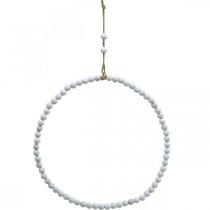 Ring med perler, fjeder, dekorativ ring, bryllup, krans til at hænge hvid Ø28cm 4 stk