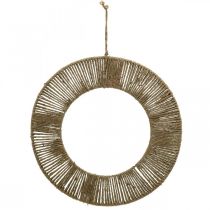 Dekorativ ring til ophæng, vægdekoration, sommerdekoration, ringbeklædt naturfarve, sølv Ø39,5 cm