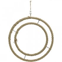 Dobbelt dekorativ ring, ring til at dekorere, ring lavet af jute, boho stil naturlig farve, sølv Ø41cm