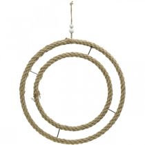 Artikel Dobbelt dekorativ ring, ring til at dekorere, ring lavet af jute, boho stil naturlig farve, sølv Ø41cm