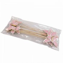 Artikel Lyserød sommerfugl deco sticks træ 7,5cm 28cm 12stk