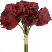 Kunstige roser røde, silkeblomster, bundt roser L23cm 8stk