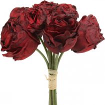 Artikel Kunstige roser røde, silkeblomster, bundt roser L23cm 8 stk