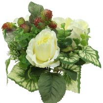 Roser / hortensia buket hvid med bær 31cm