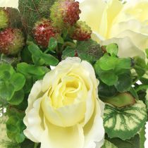 Roser / hortensia buket hvid med bær 31cm