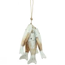 Artikel Rustik træ fiskebøjle med 5 fisk hvid natur 15cm