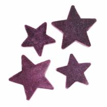 Artikel Scatter dekoration stjerner flockede fløjlsstjerner lilla bær 4/5cm 40 stk