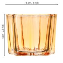 Artikel Skål glas fyrfadsstage blomst orange Ø7,5cm H6cm 6stk