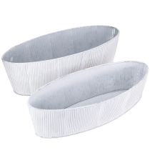 Artikel Oval metalskål i hvid sølv 32,5 cm/37 cm sæt med 2 stk