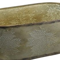 Artikel Efterårskrukke, planteskål med blade, metaldekoration gylden L38cm H15cm