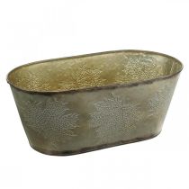 Artikel Efterårskrukke, planteskål med blade, metaldekoration gylden L38cm H15cm
