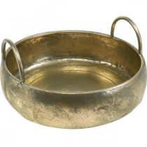 Dekorativ skål antik look med hanke gyldent metal Ø31cm