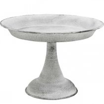 Dekorativ skål med fod Dekorativ tallerken metal hvid Ø22cm H15,5cm