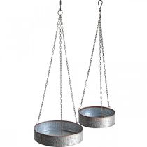 Planteskål til ophæng, metalkar med kæde sølv, kobberfarvet Ø30/40m H9/9,5cm L98/112cm