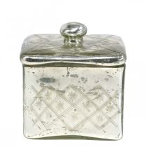 Glaskrukke med låg shabby glasdekoration champagne 14×14×14,5cm