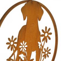 Metalskilt patinahund med blomster Ø38cm
