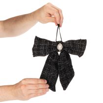 Artikel Stofsløjfe med broche og ophæng, ternet, 24 cm, 2 stk.