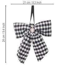 Artikel Stofsløjfe med broche og ophæng, ternet, 24 cm, 2 stk.