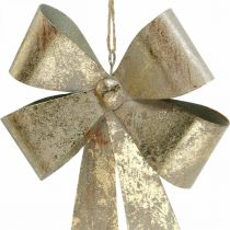 Artikel Sløjfe til ophæng, juletræspynt, gylden metal dekoration, antik look H23cm B16cm
