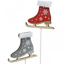 Artikel Deco-stik skøjter, juledekoration, træprop grå, rød L32cm 8 stk.