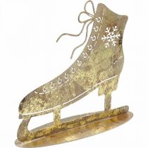 Artikel Metal skøjte, vinterdekoration, dekorativ skøjte, julegyldne antik look H22,5 cm
