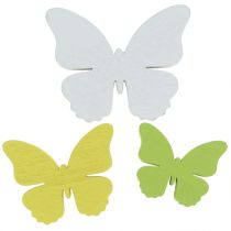 Træ sommerfugl hvid / gul / grøn 3cm - 5cm 48p